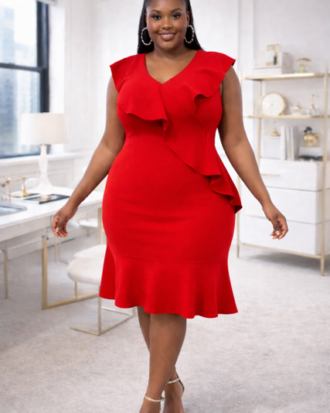 Frill Work Dress - Red