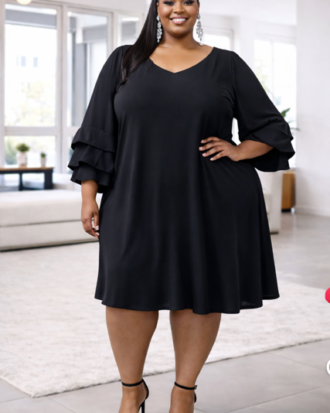 V Neck Fold Sleeve Dress