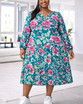 Green floral swing dress