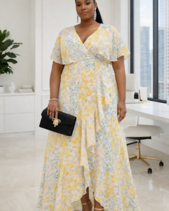 Floral faux wrap dress