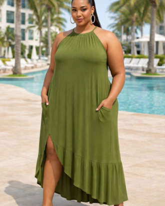 Army Green Thin Strap Dress