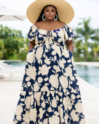 Navy Floral Linen Maxi