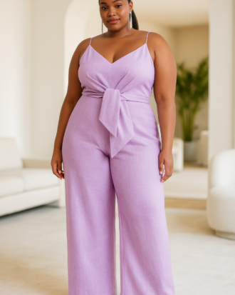 Linen Lilac Tie Jumpsuit