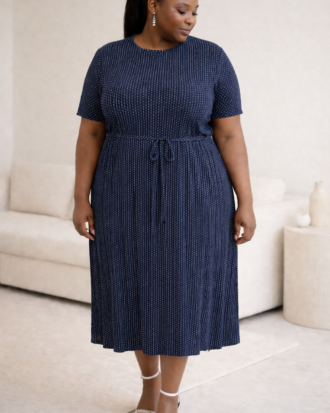 Dotted Plisse Dress - Navy