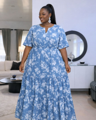 Floral Blue Notched Maxi