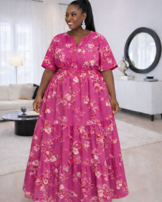 Floral Pink Notched Maxi