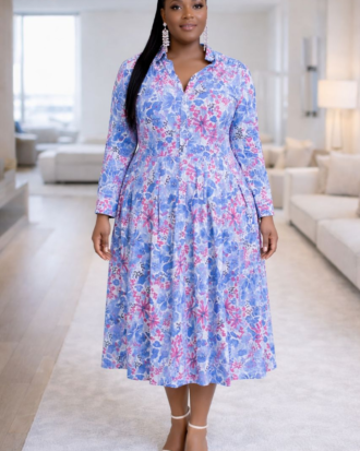 Floral Shirt Swing Dress