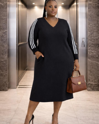 Striped Sleeves black dress